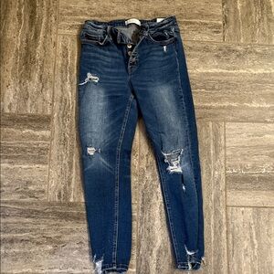 Women's Distressed Dark Blue Skinny Jeans